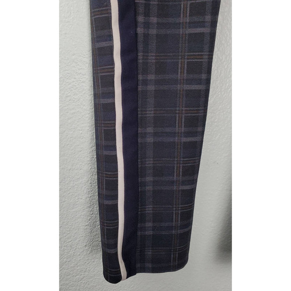 Lea & Viola Navy Blue Plaid Tapered Skinny Stripe Pants Size S - Picture 3 of 6